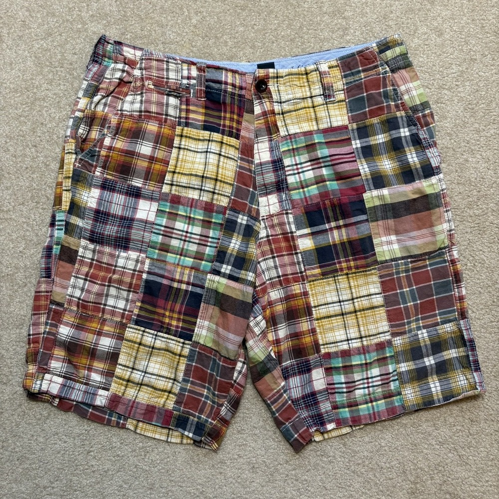 J. Crew Shorts Mens 33 Multicolor Madras Plaid Patchwork Field Short Chino Prep